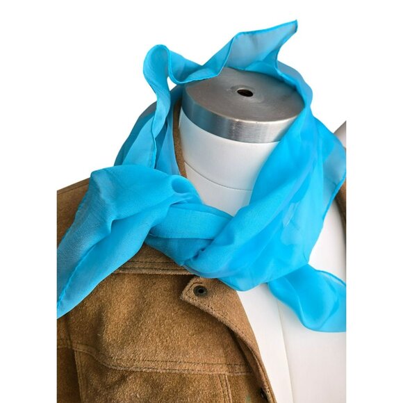 Vintage Lightweight Sheer Turquoise Blue & Yellow Scarves Set HS199 - Picture 4 of 7